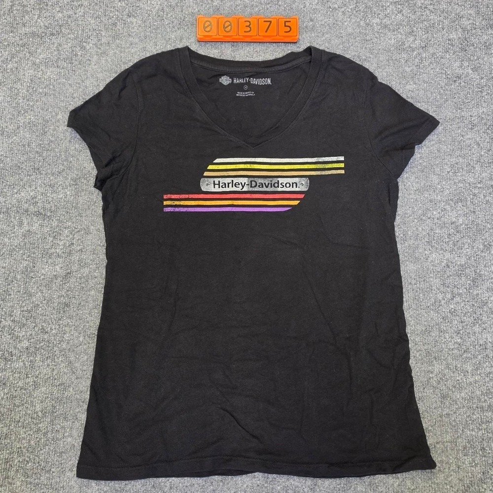 Harley Davidson black t-shirt with rainbow stripes and logo, size M